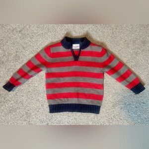 Hanna Andersson Navy and Red Striped Quarter Zip Sweater